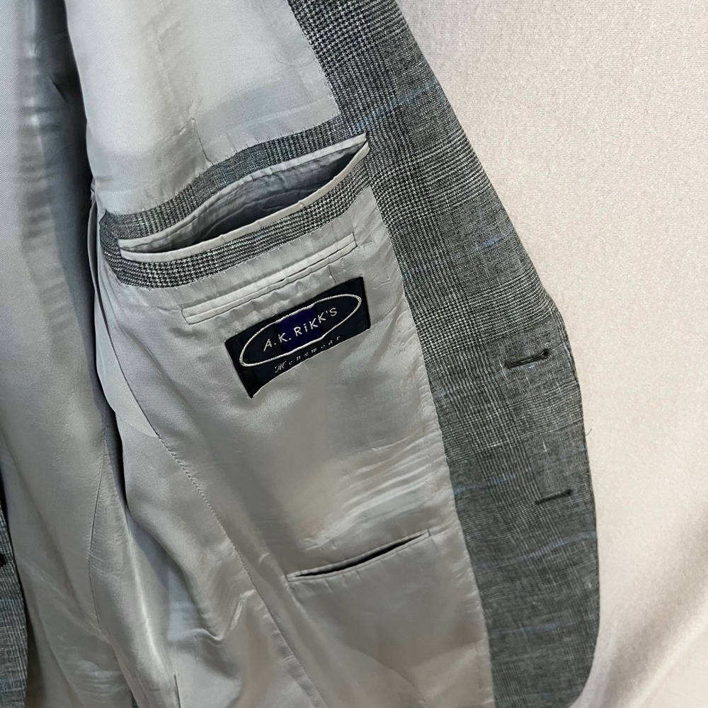 Ermenegildo Zegna Roma Fit Sport Coat Gray Plaid Linen Wool Silk 52L IT/42L US - Picture 5 of 10